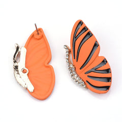 Orange Enamel & Cubic Zirconia Butterfly Stud Earrings