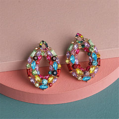 Blue & Pink Crystal & Cubic Zirconia Oval Cluster Drop Earrings