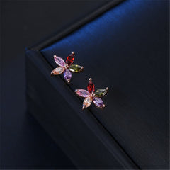 Jewel-Tone Cubic Zirconia & 18k Rose Gold-Plated Star Earrings - streetregion
