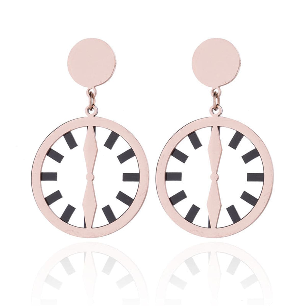Black & 18K Rose Gold-Plated Clock Drop Earrings