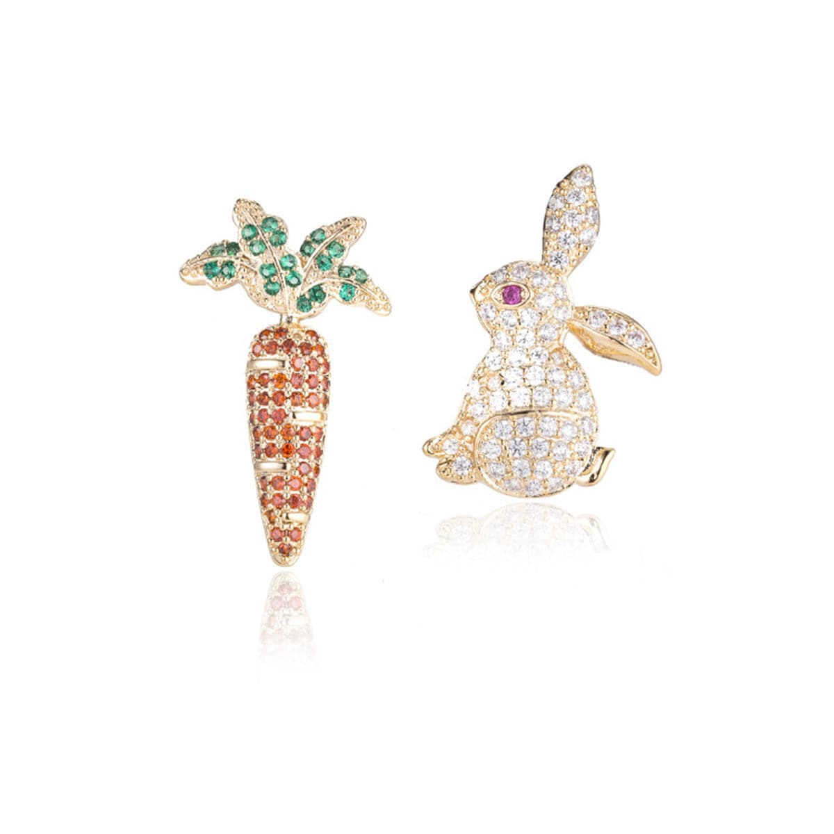 Cubic Zirconia & 18K Rose Gold-Plated Rabbit & Carrot Stud Earrings