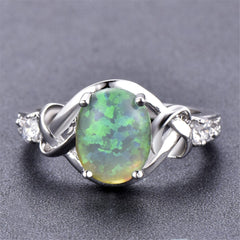 Green Opal & Silver-Plated Ring