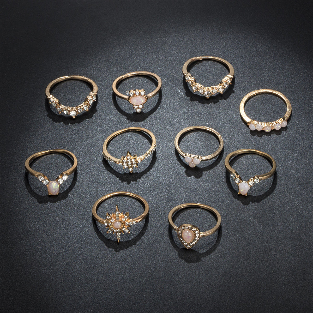 Pink Resin & Cubic Zirconia 18K Gold-Plated Pear Sun Ring Set