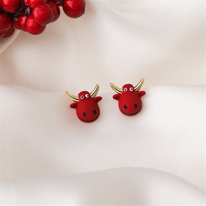 Red Polymer Clay and 18K Gold-Plated Cattle Stud Earrings, gold stud earrings for women, botanical inspired, side view