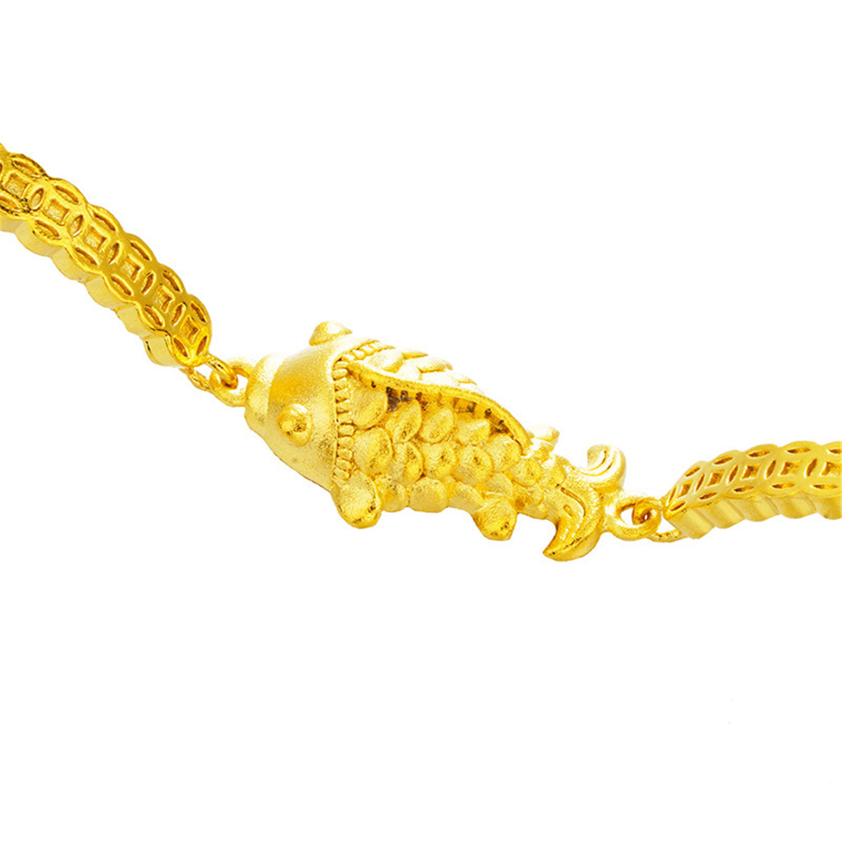 24K Gold-Plated Fish Charm Bracelet, gold bracelet for women, botanical inspired, side view