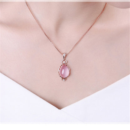 Ross Quartz and Cubic Zirconia Teardrop Pendant Necklace, pendant necklace for women, vintage-inspired design, styled look