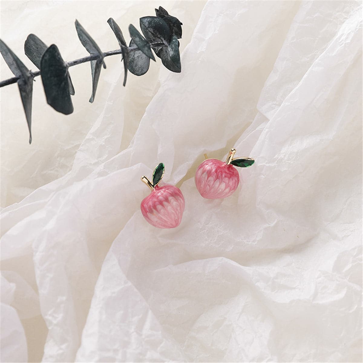Pink and 18K Gold-Plated Peaches Stud Earrings, gold stud earrings for women, everyday style, lifestyle look