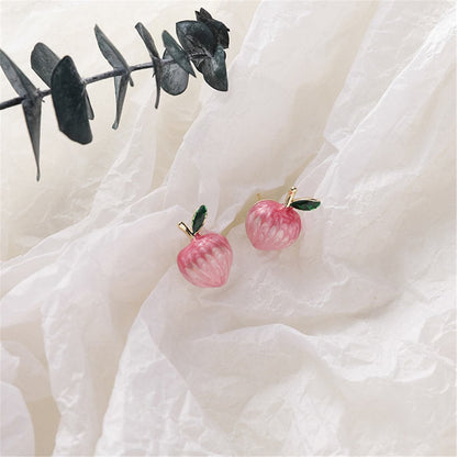Pink and 18K Gold-Plated Peaches Stud Earrings, gold stud earrings for women, everyday style, lifestyle look