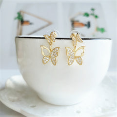 Cubic Zirconia & 18K Gold-Plated Cutout Butterfly Ear Jackets