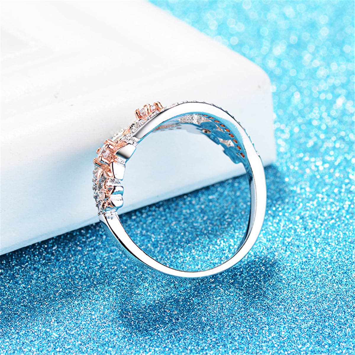 Crystal & Cubic Zirconia Link Floral Ring