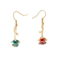 Red & Green Rose Drop Earrings
