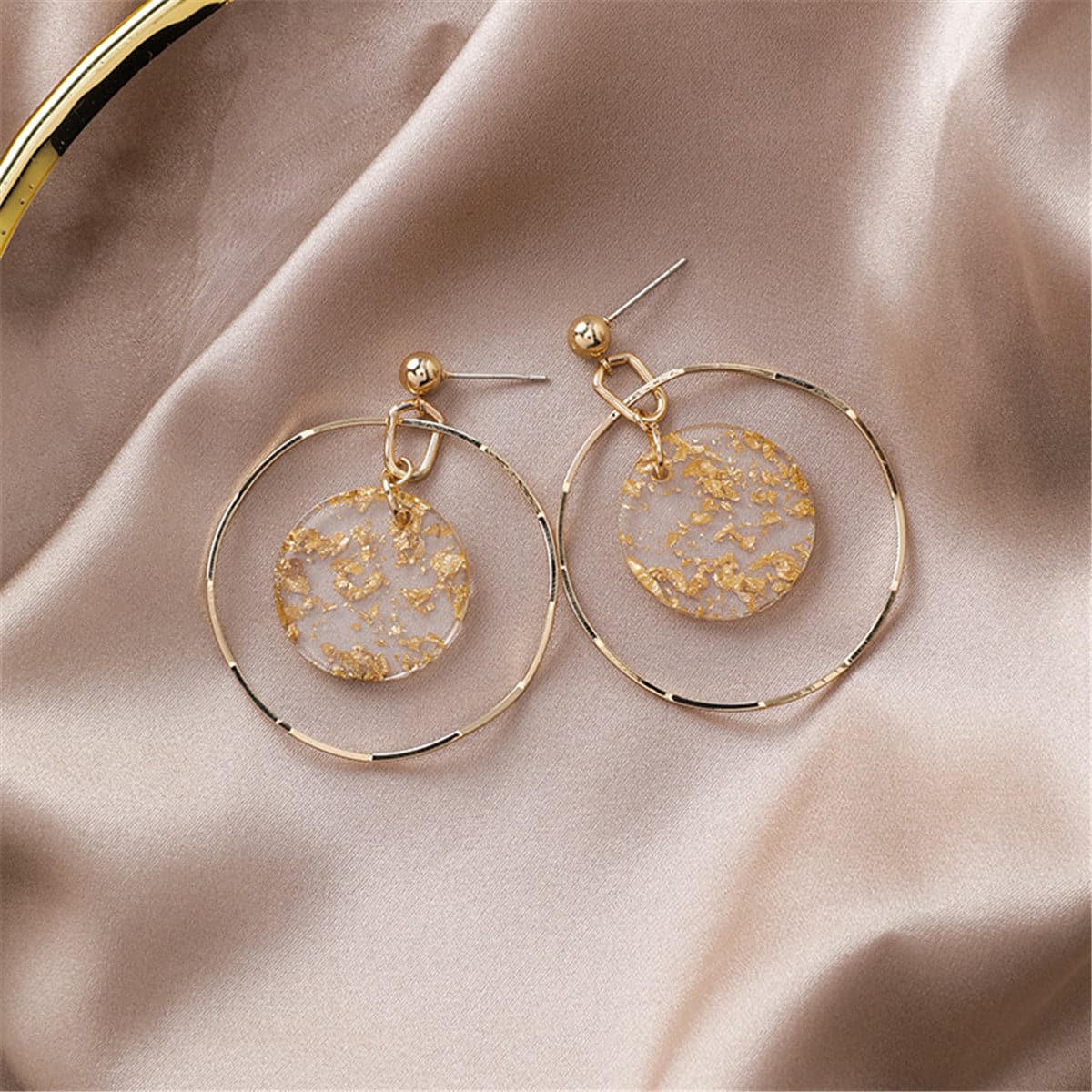 18K Rose Gold-Plated Geometric Drop Earrings, rose gold drop earrings for women, botanical inspired, detail close-up