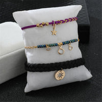 Cubic Zirocnia & 18K Gold-Plated Star Charm Anklet Set