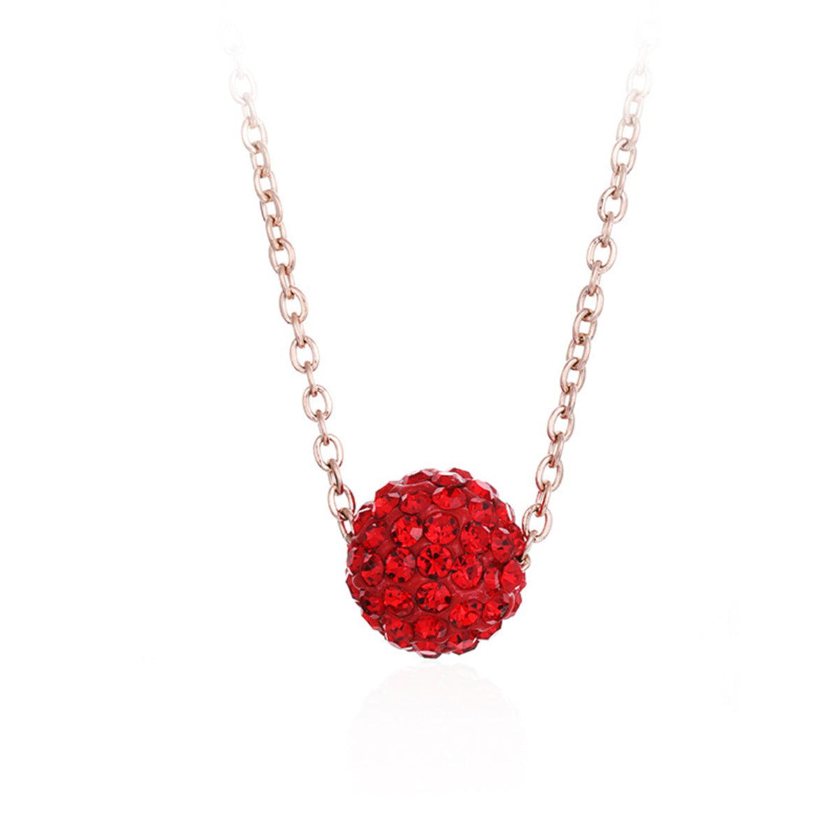 Red Cubic Zirconia and 18K Rose Gold-Plated Ball Pendant Necklace, rose gold pendant necklace for women, side view
