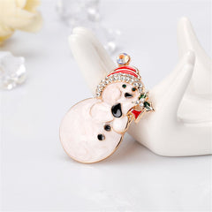 Cubic Zirconia & 18K Gold-Plated Musical Snowman Brooch