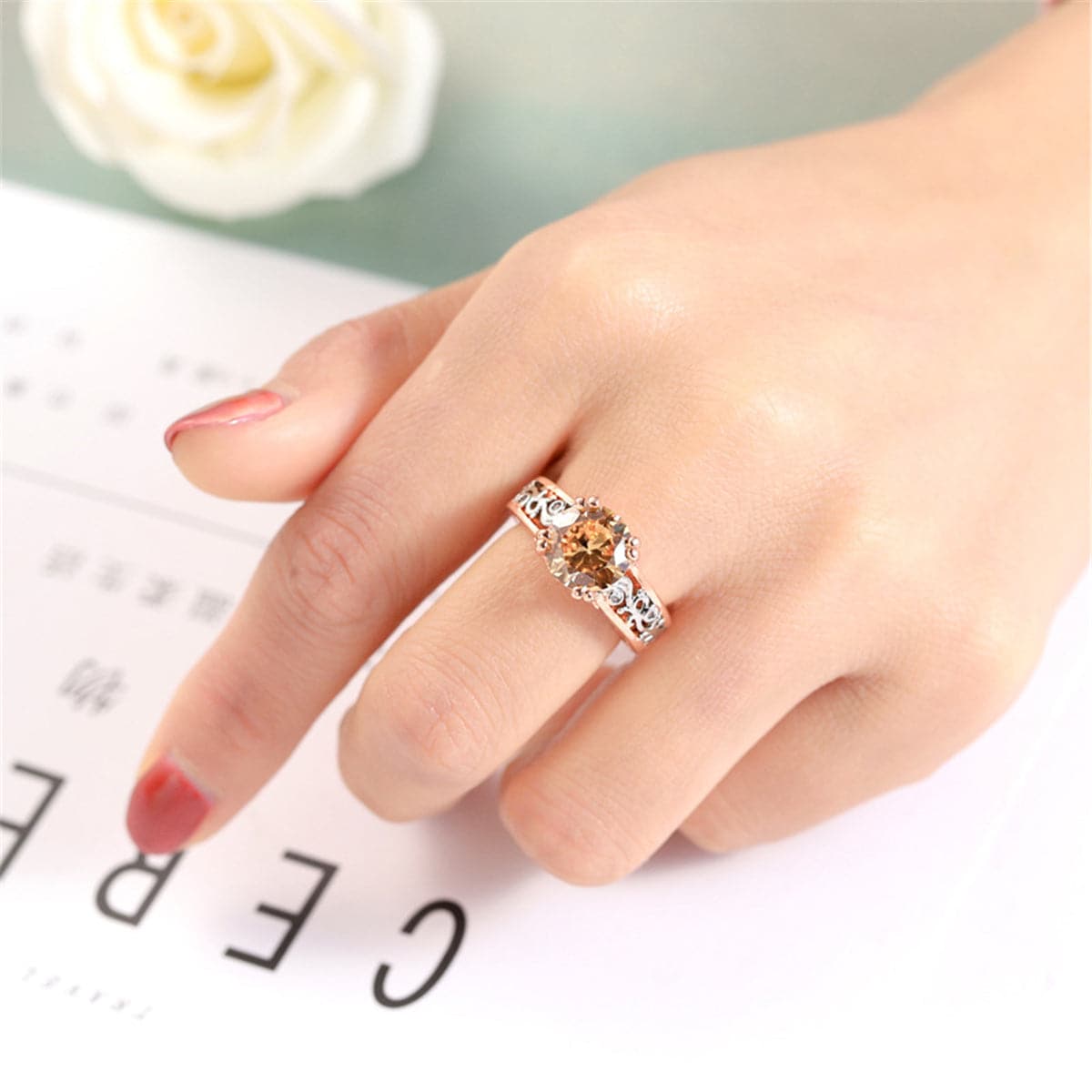 Champagne Crystal & Two-Tone Cocktail Ring