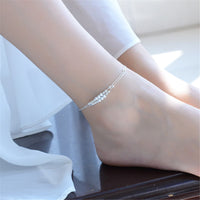 Fine Silver-Plated Graduated Bead Double-Strand Anklet