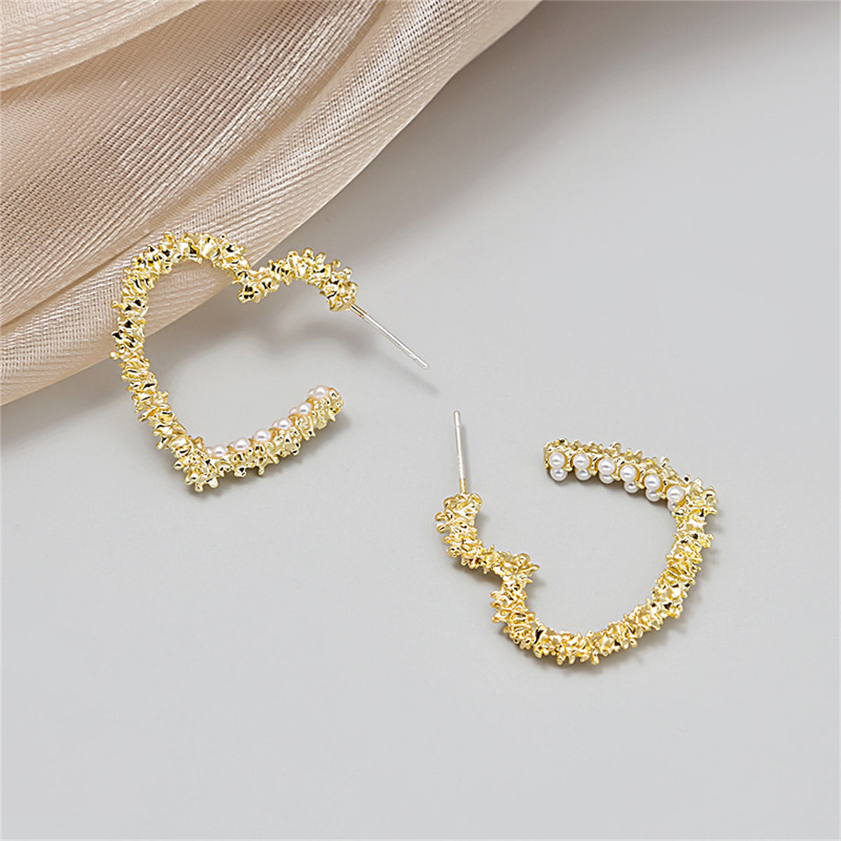 Pearl & 18K Gold-Plated Heart Hoop Earrings