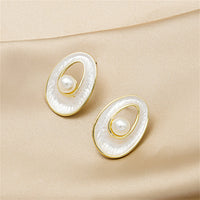 Pearl & Enamel 18k Gold-Plated Open Drop Stud Earrings