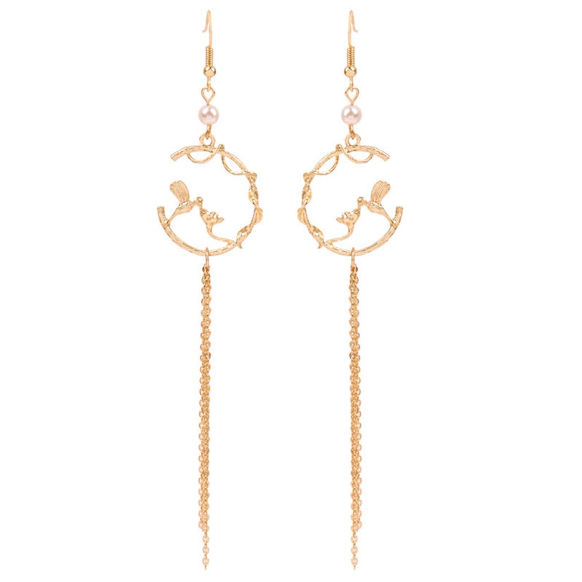 Pearl & 18K Gold-Plated Bird Tassel Drop Earrings