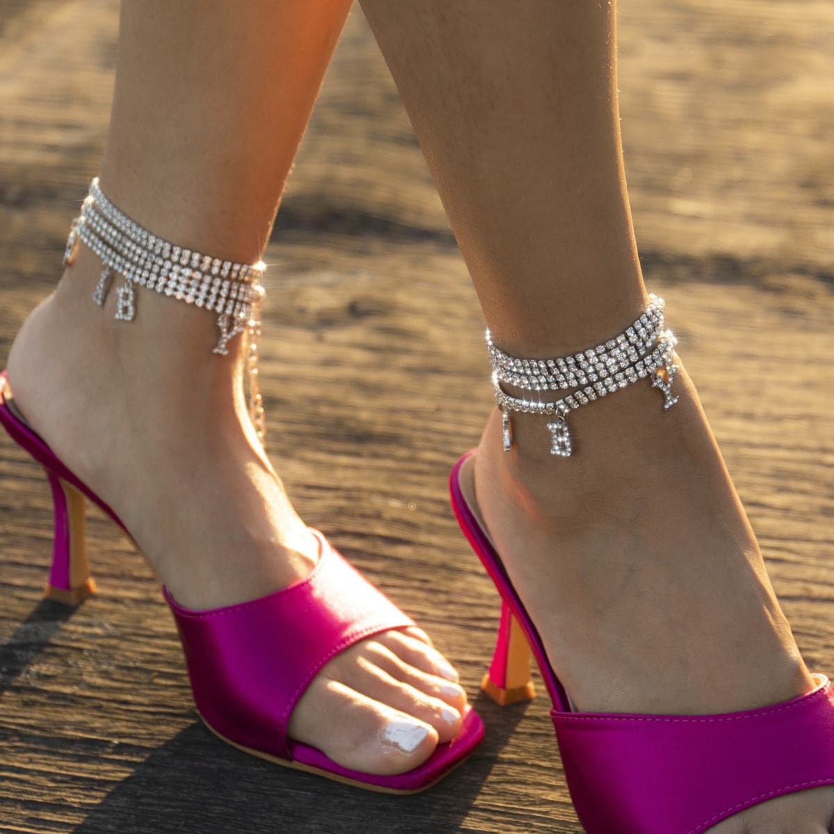 Cubic Zirconia and Silver-Plated 'Baby' Anklet Set, jewelry gift sets for women, vintage-inspired design, detail close-up