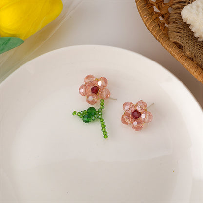 Red Acrylic and 18K Gold-Plated Flower Stud Earrings, gold stud earrings for women, botanical inspired, side view