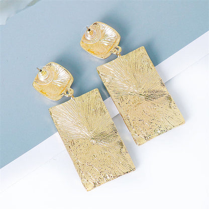 18K Gold-Plated Textured Rectangle Drop Earrings, gold drop earrings for women, elegant gift for her, styled look