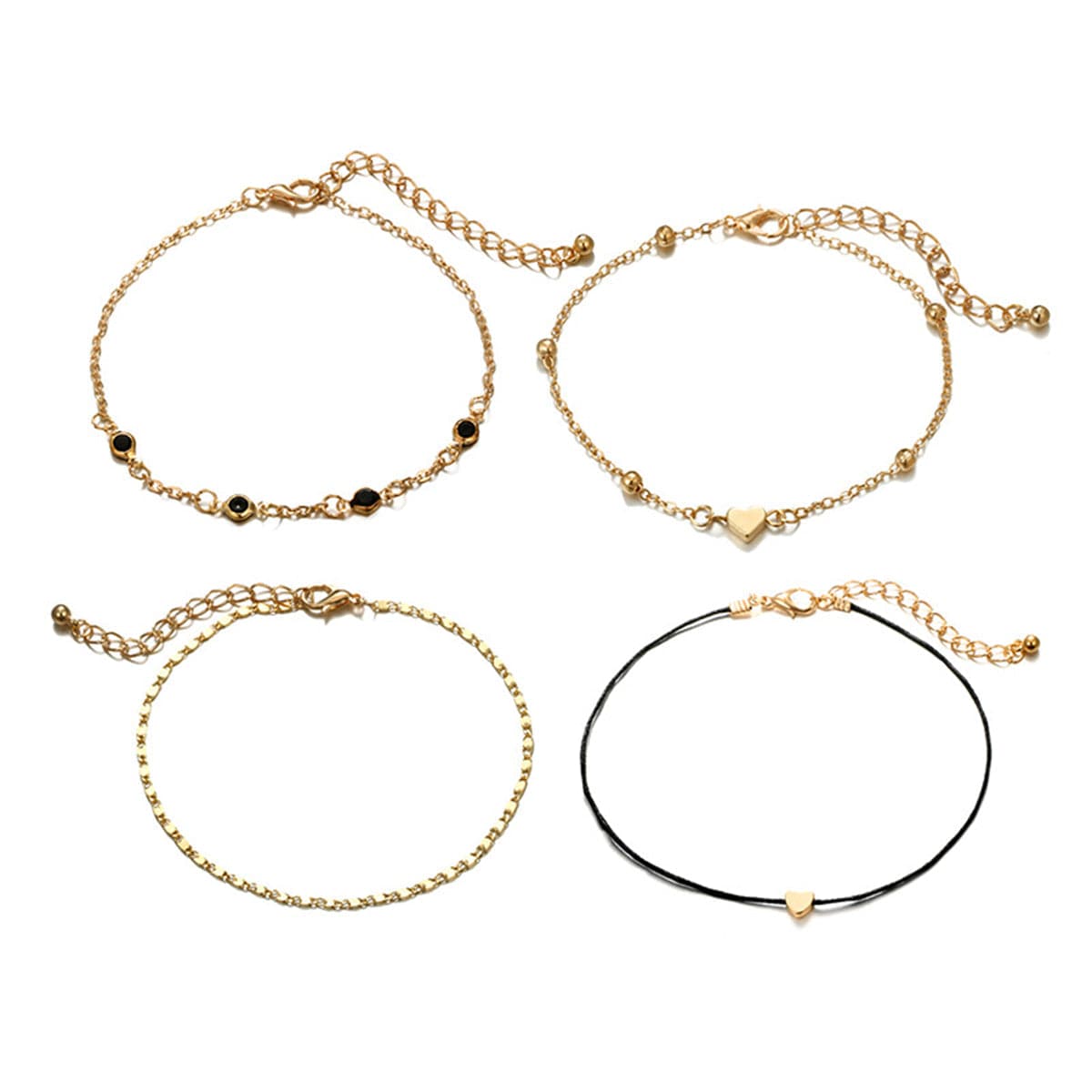 Cubic Zirconia and 18K Gold-Plated Heart Anklet Set, jewelry gift sets for women, dainty minimalist design, detail close-up