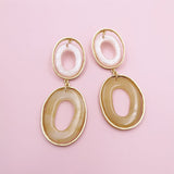 White & Goldtone Dual-Circle Drop Earrings