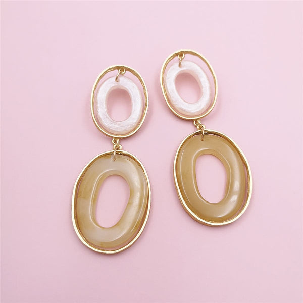 White & Goldtone Dual-Circle Drop Earrings