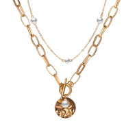 Imitation Pearl & Goldtone Figaro Layered Pendant Necklace