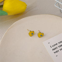 Yellow & Blue Enamel Heart Stud Earrings
