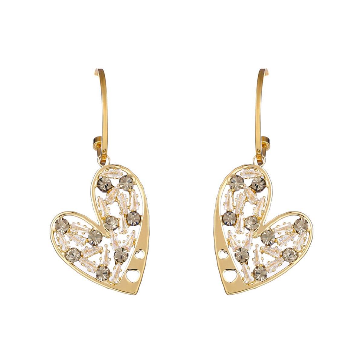 Cubic Zirconia & Crystal Openwork Baguette Heart Drop Earrings