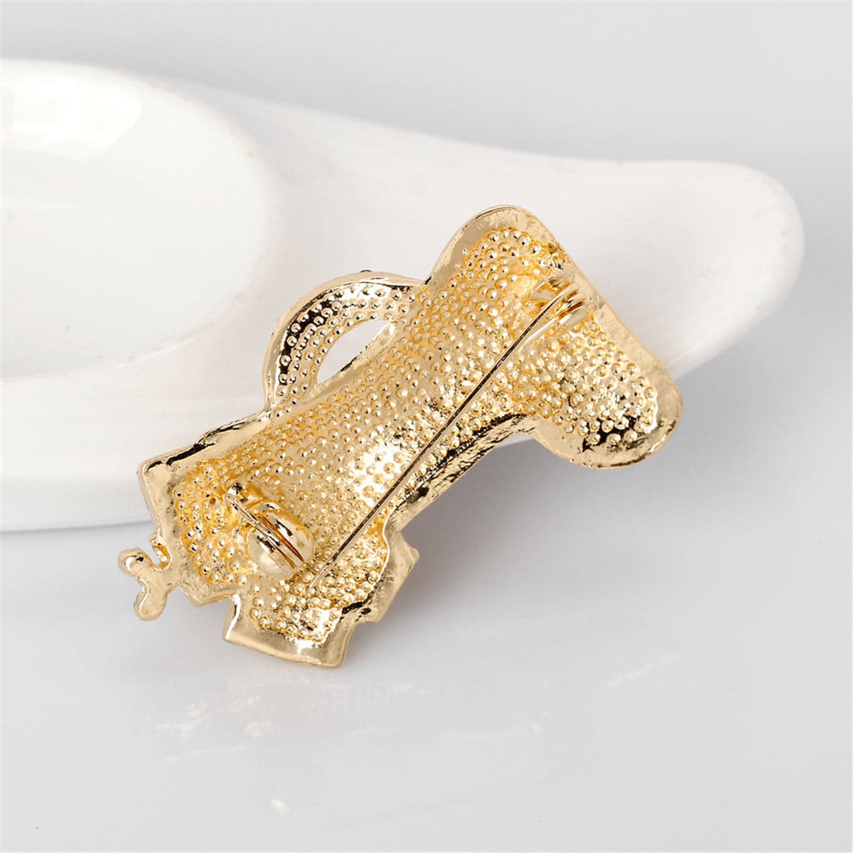 Cubic Zirconia & 18K Gold-Plated Stocking Boot Brooch