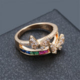 Rainbow Crystal & Cubic Zirconia Butterfly Ring