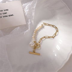 Pearl & 18K Gold-Plated Asymmetrical Chain Toggle Bracelet