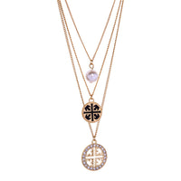 Imitation Pearl & Cubic Zirconia Three-Layer Pendant Necklace