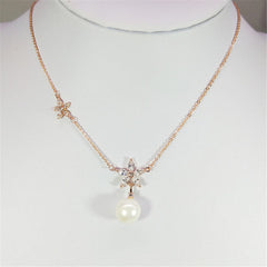 Crystal & pearl Double Flower Pendant Necklace - streetregion