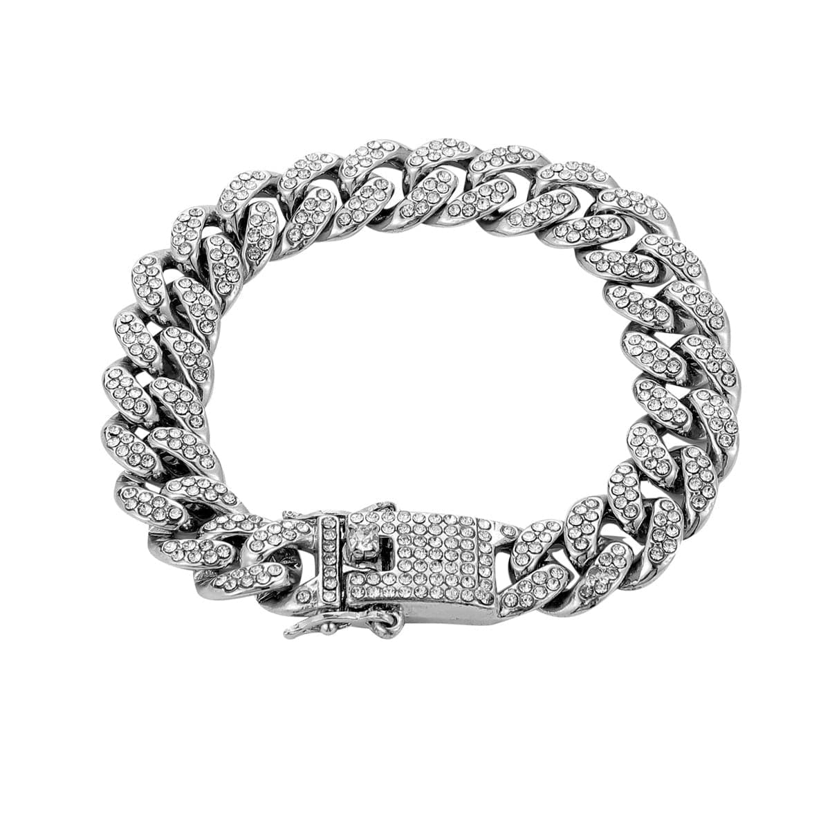 Cubic Zirconia and Silver-Plated Curb Chain Bracelet, silver bracelet for women, dainty minimalist design, detail close-up