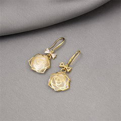 Cubic Zirconia & White Cat-Eye Bow Rose Overlay Drop Earrings