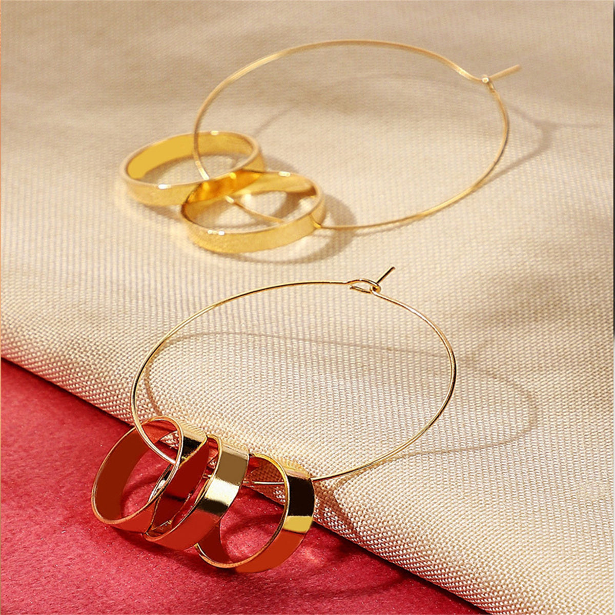 18K Gold-Plated Ring-Accent Hoop Earrings, gold drop earrings for women, elegant gift for her, detail close-up