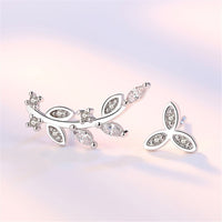 Cubic Zirconia Leaves Ear Climber & Silver-Plated Stud Earring