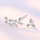 Cubic Zirconia Leaves Ear Climber & Silver-Plated Stud Earring
