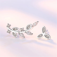 Cubic Zirconia Leaves Ear Climber & Silver-Plated Stud Earring