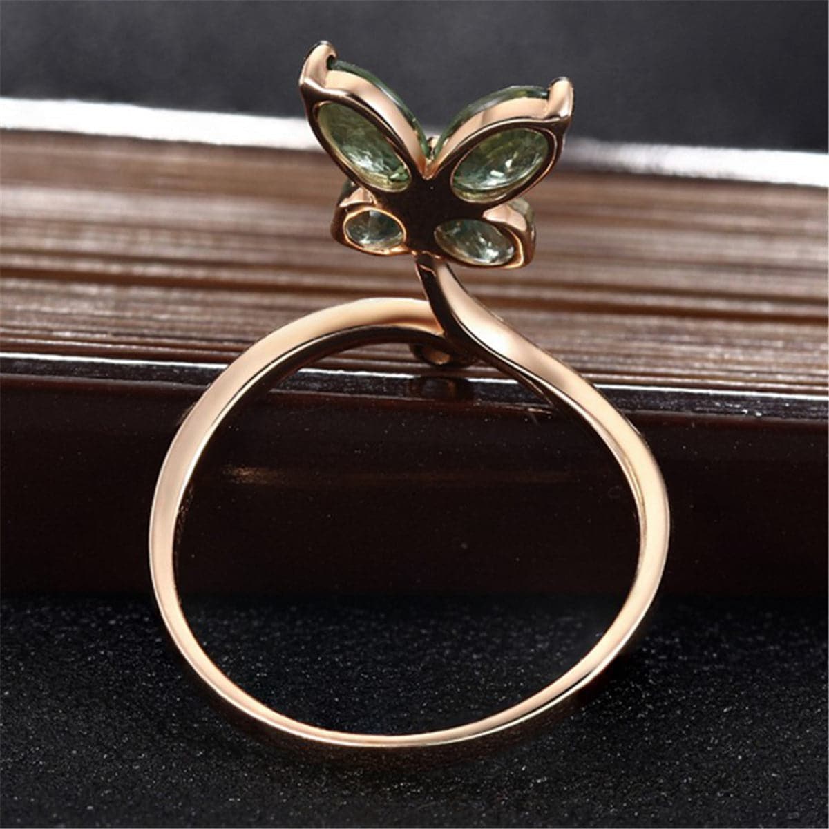 Green Crystal & 18k Rose Gold-Plated Butterfly Promise Ring - streetregion