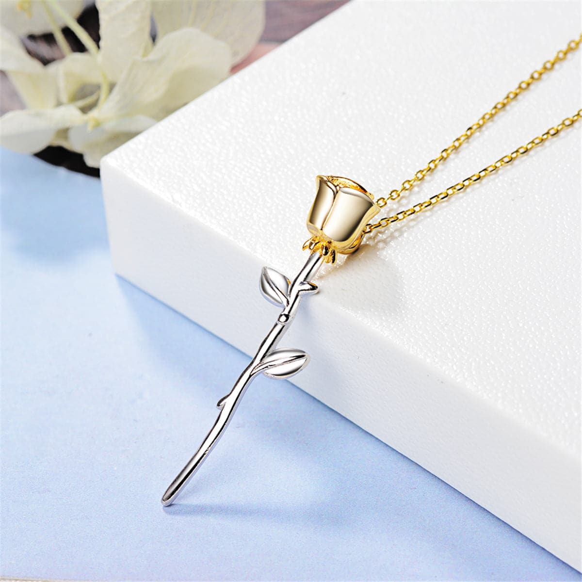 Silver-Plated & 18k Gold-Plated Rose Pendant Necklace - streetregion