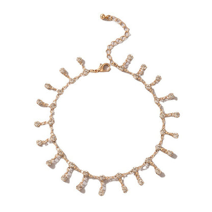 Cubic Zirconia and 18K Gold-Plated Tassel Anklet, gold anklet bracelet, botanical inspired, styled look