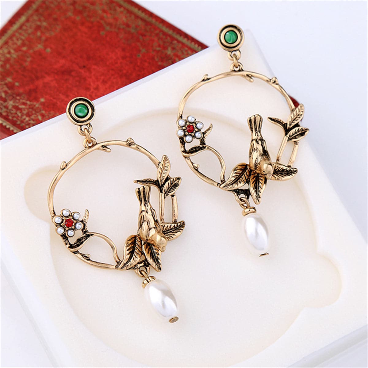 Pearl & Cubic Zirconia 18K Gold-Plated Bird Drop Earrings