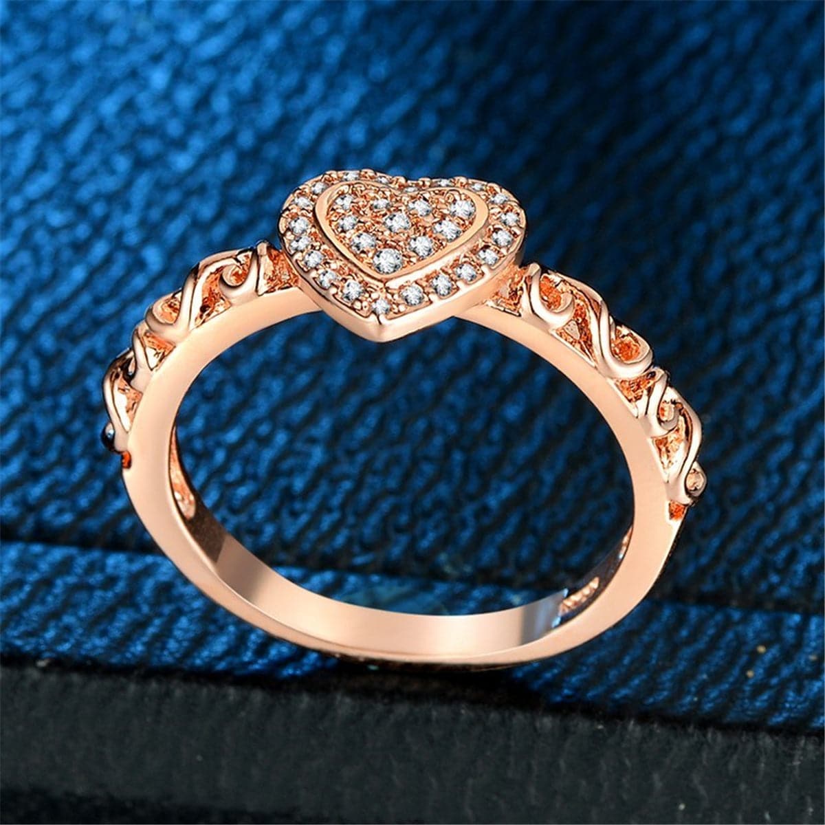 cubic zirconia & 18k Rose Gold-Plated Heart Ring - streetregion