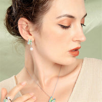 Green & Imitation Pearl Butterfly Drop Earrings